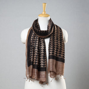 Black - Handloom Block Print Tussar Silk Bindaas Stole