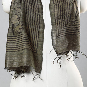 Brown - Handloom Block Print Tussar Silk Bindaas Stole