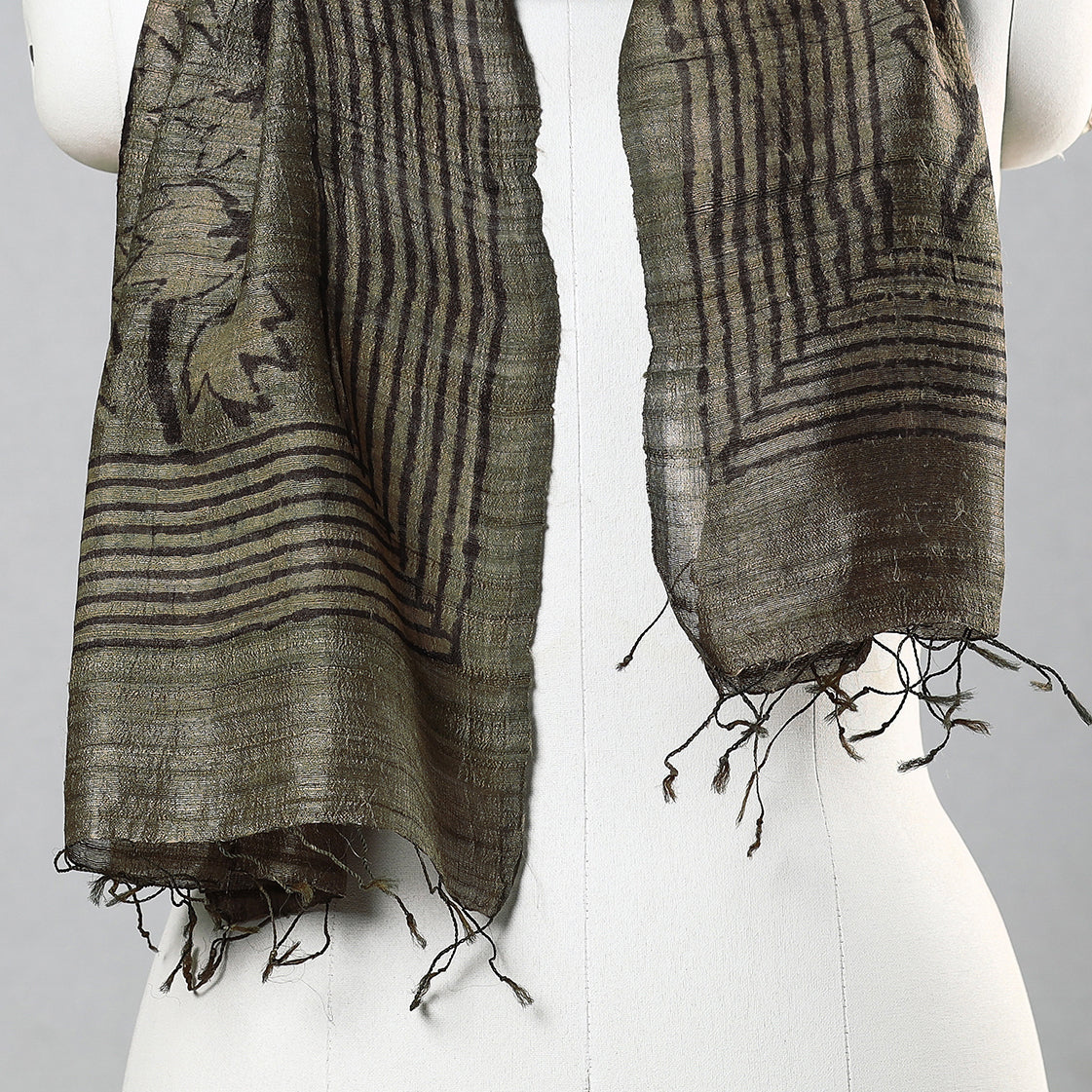 Brown - Handloom Block Print Tussar Silk Bindaas Stole