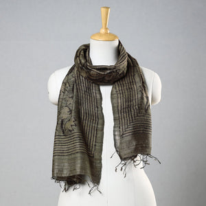 Brown - Handloom Block Print Tussar Silk Bindaas Stole