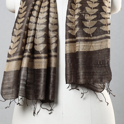 Brown - Handloom Block Print Tussar Silk Bindaas Stole