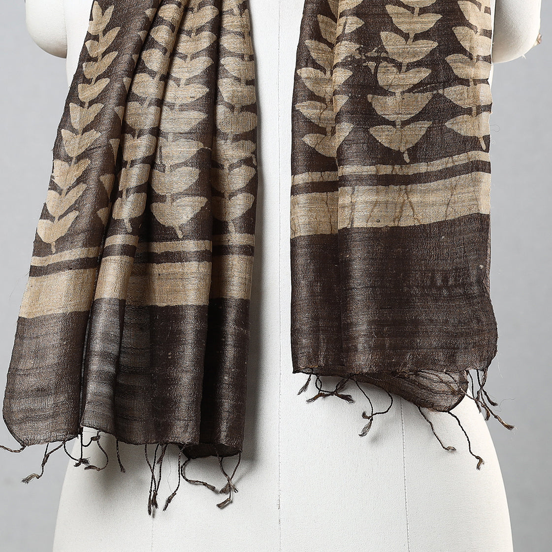 Brown - Handloom Block Print Tussar Silk Bindaas Stole