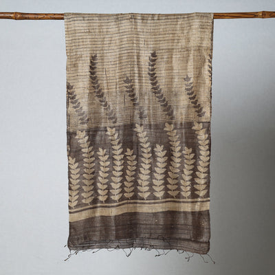 Brown - Handloom Block Print Tussar Silk Bindaas Stole