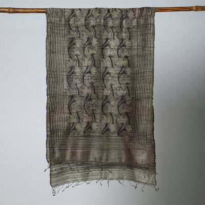 Brown - Handloom Block Print Tussar Silk Bindaas Stole