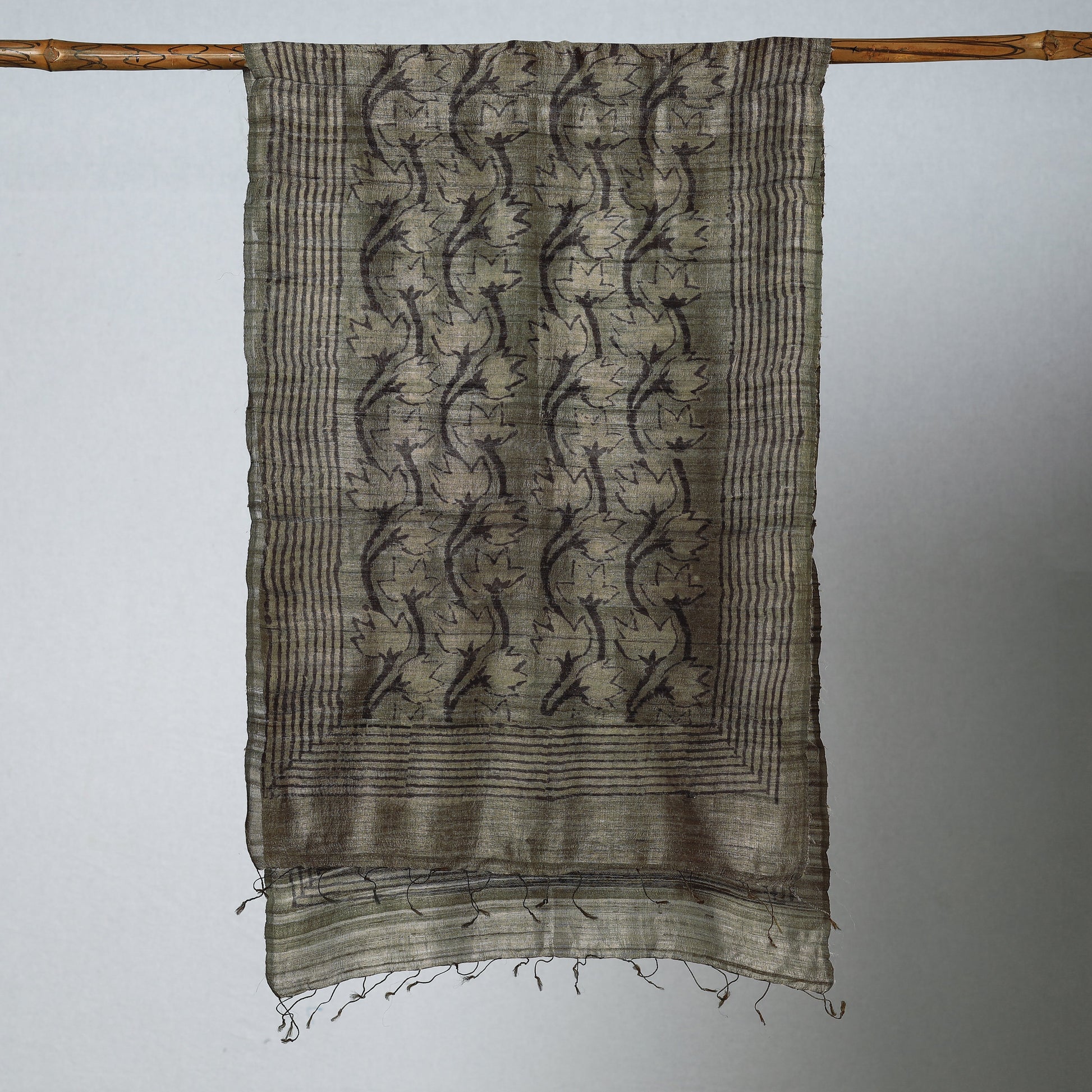 Brown - Handloom Block Print Tussar Silk Bindaas Stole