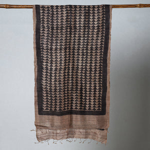 Black - Handloom Block Print Tussar Silk Bindaas Stole
