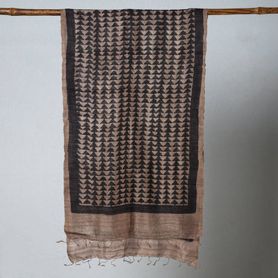 Black - Handloom Block Print Tussar Silk Bindaas Stole