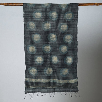 Black - Handloom Block Print Tussar Silk Bindaas Stole