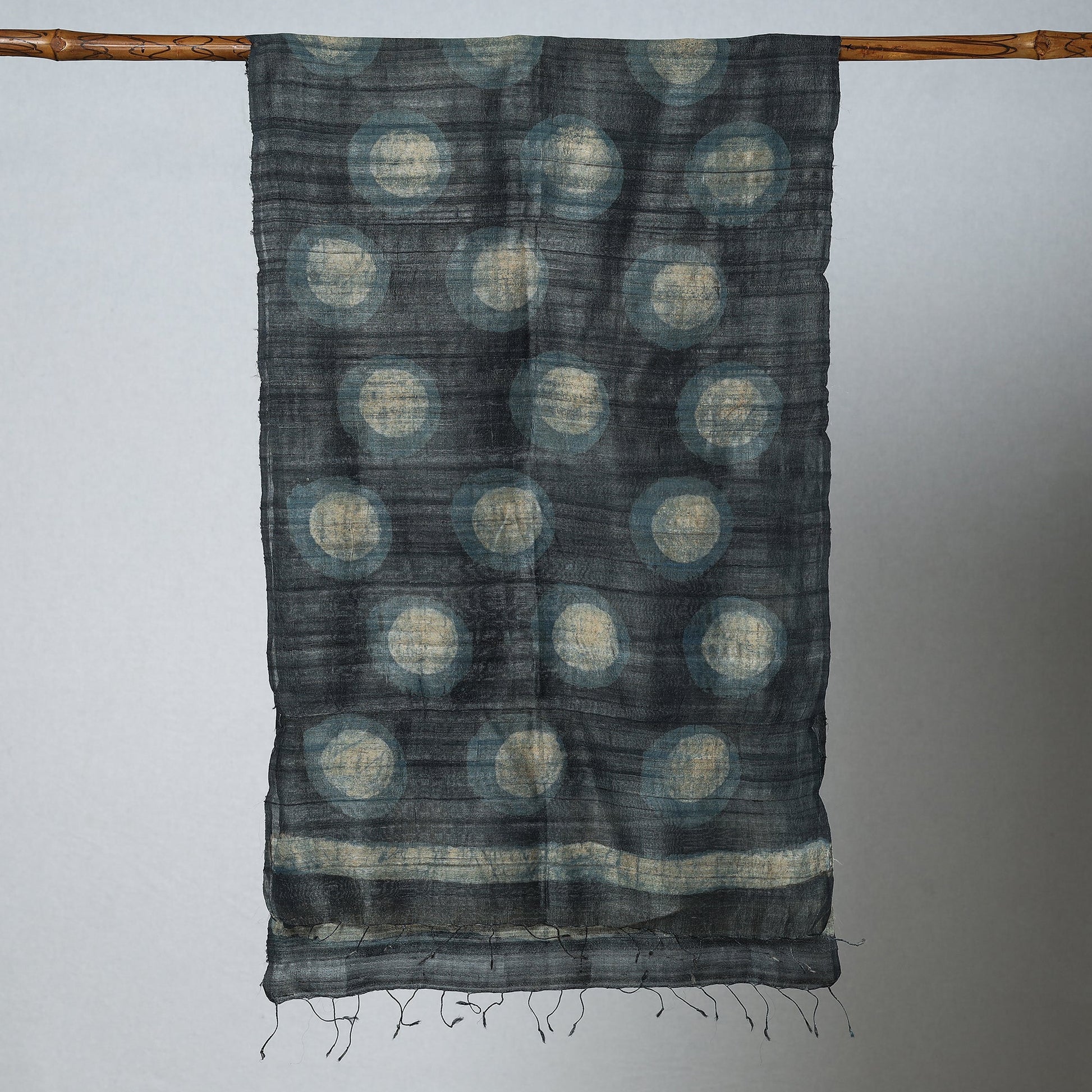 Black - Handloom Block Print Tussar Silk Bindaas Stole