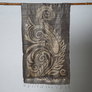 Brown - Handloom Block Print Tussar Silk Bindaas Stole