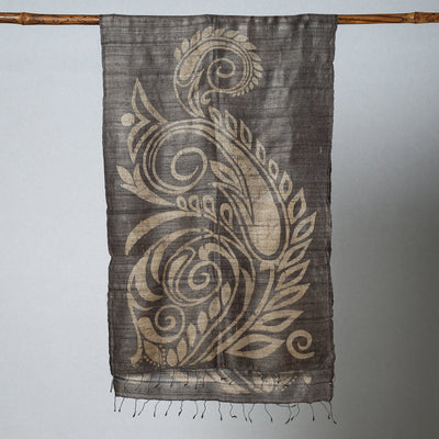 Brown - Handloom Block Print Tussar Silk Bindaas Stole