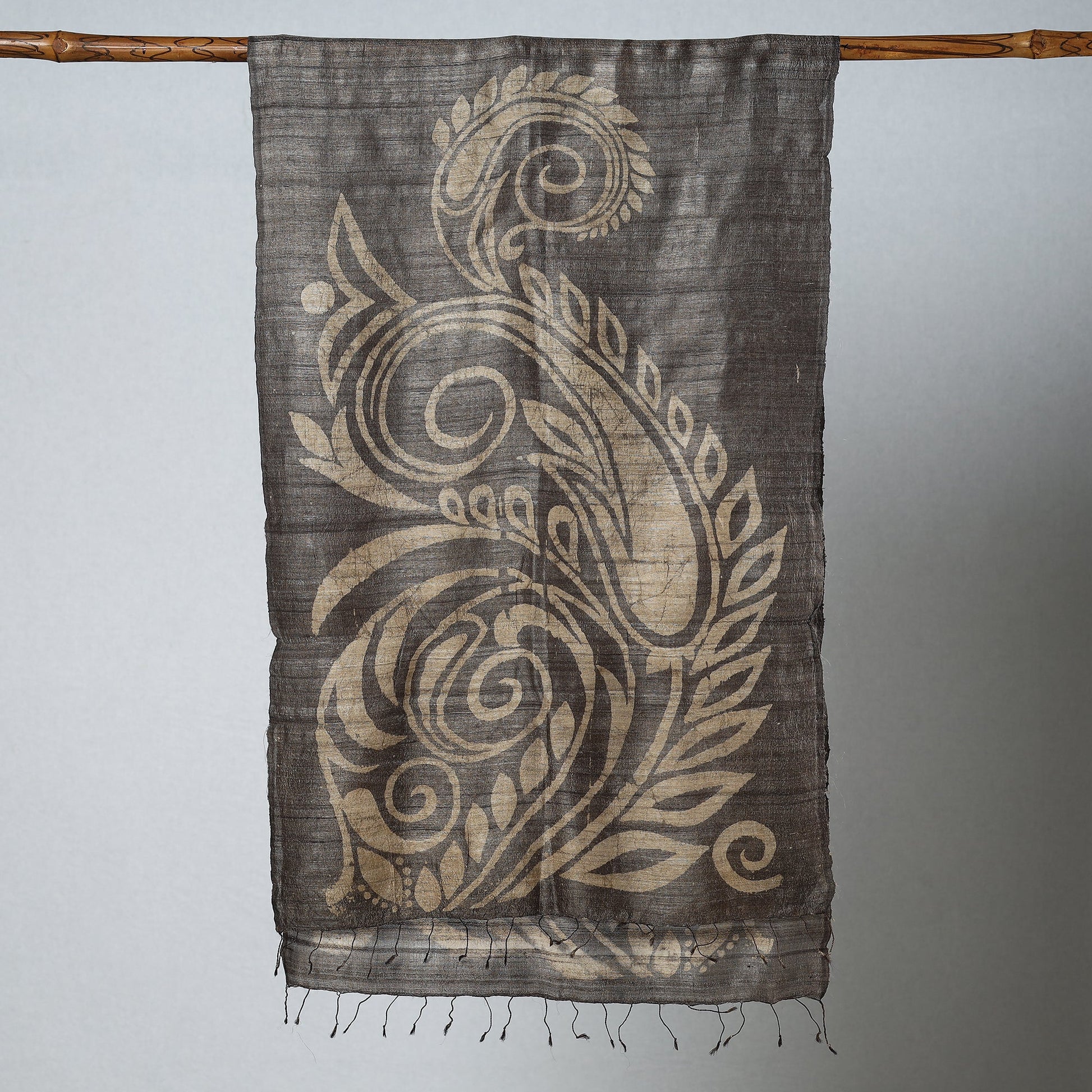 Brown - Handloom Block Print Tussar Silk Bindaas Stole