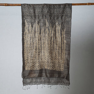Brown - Handloom Block Print Tussar Silk Bindaas Stole