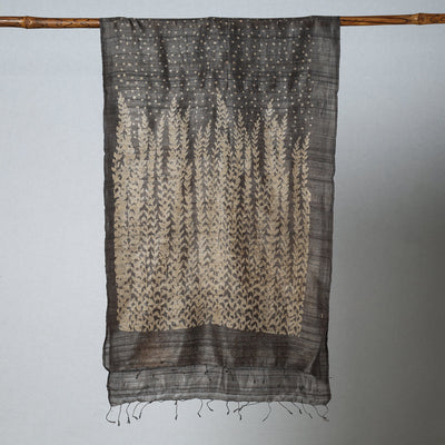 Brown - Handloom Block Print Tussar Silk Bindaas Stole