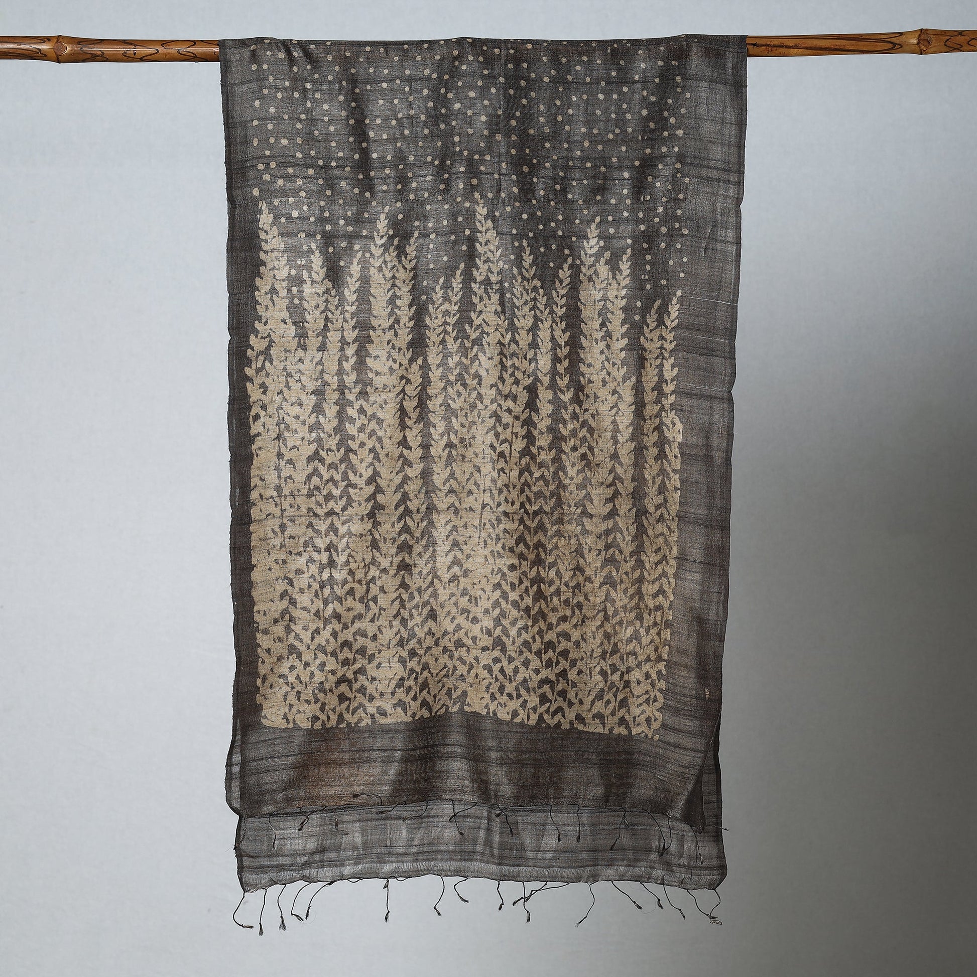 Brown - Handloom Block Print Tussar Silk Bindaas Stole