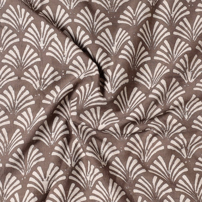 Brown - Mulberry Silk Cotton Handloom Pipad Block Printing Precut Fabric