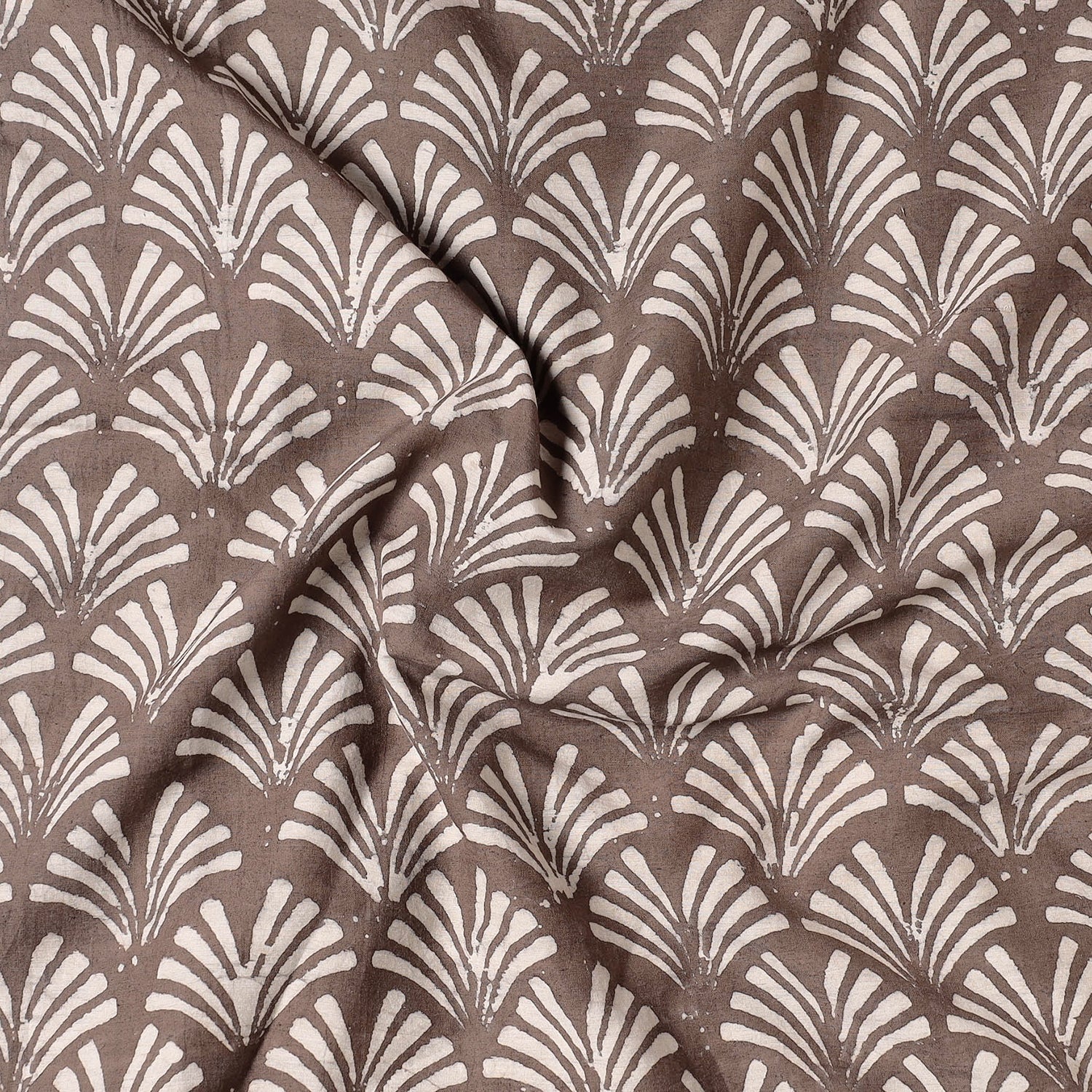 Brown - Mulberry Silk Cotton Handloom Pipad Block Printing Precut Fabric