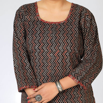 Black - Ajrakh Block Printing Cotton Long Kurta