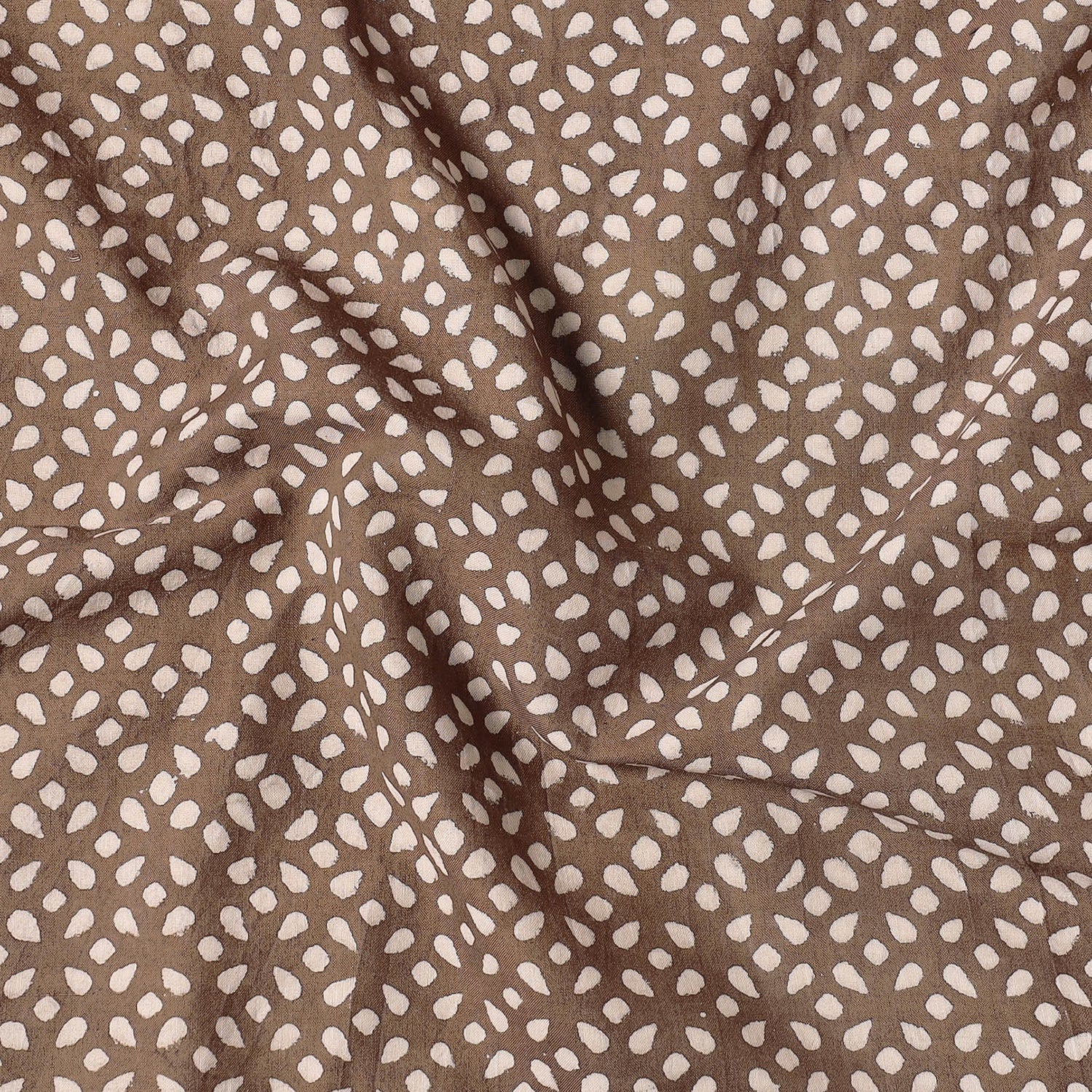 Brown - Mulberry Silk Cotton Handloom Pipad Block Printing Precut Fabric