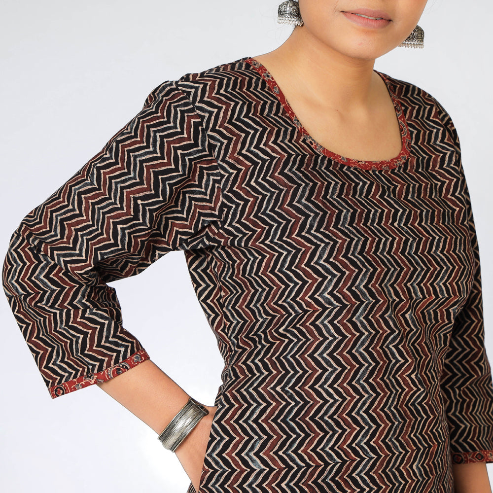 Black - Ajrakh Block Printing Cotton Long Kurta