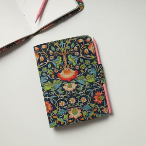 Black - Floral Printed Handmade Classic Notebook with Pencil (Large)