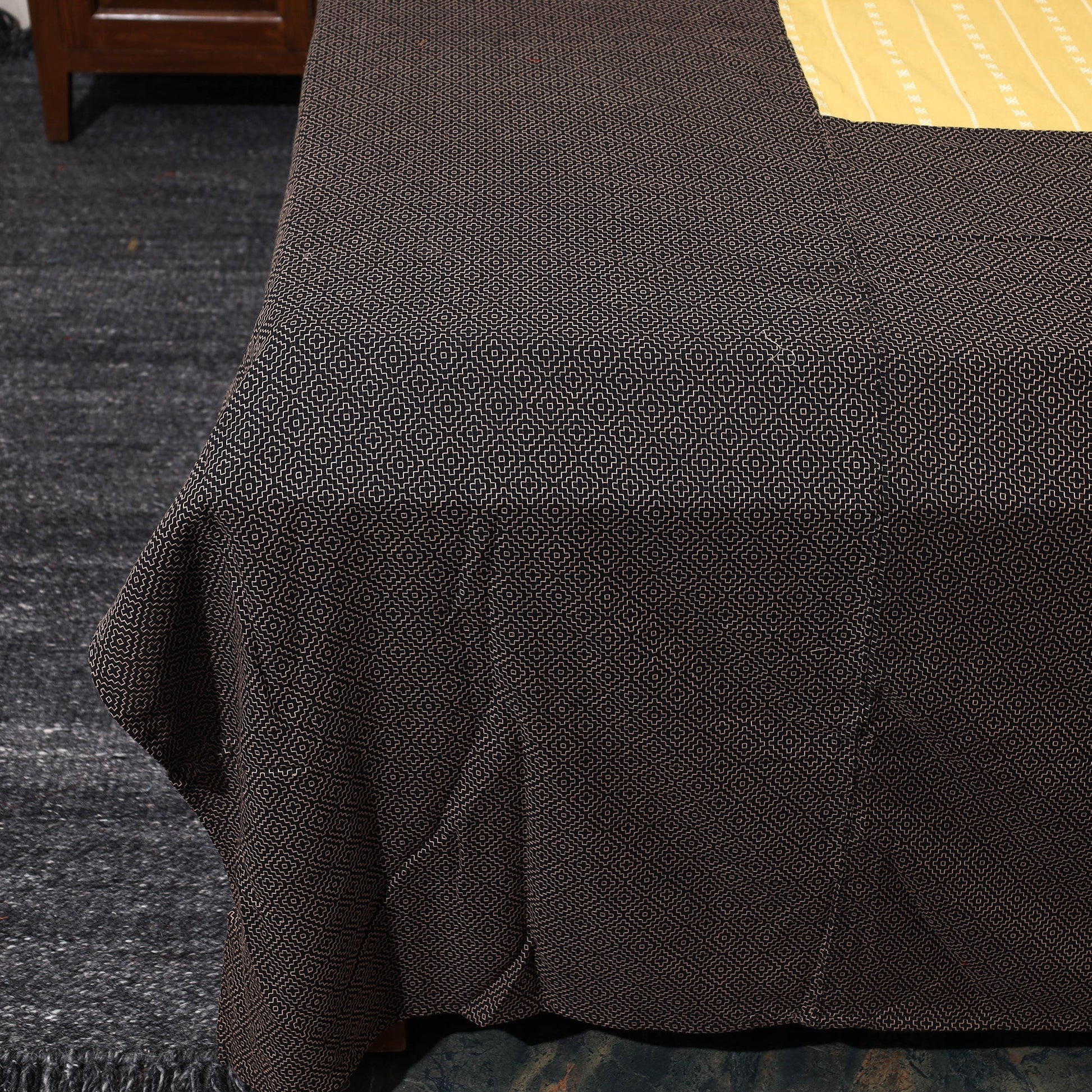 Brown - Jacquard Patchwork Cotton Double Bed Cover with Pillow Covers (107 x 87 in)