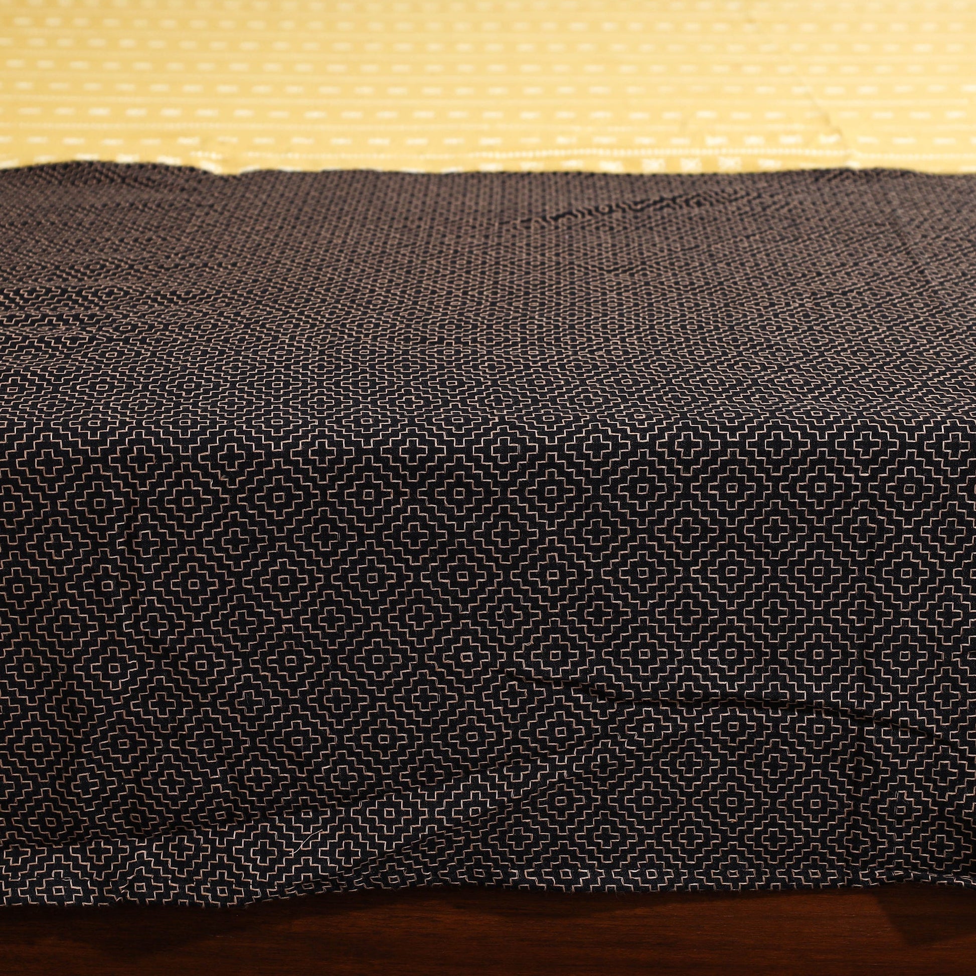 Brown - Jacquard Patchwork Cotton Double Bed Cover with Pillow Covers (107 x 87 in)