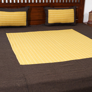 Brown - Jacquard Patchwork Cotton Double Bed Cover with Pillow Covers (107 x 87 in)