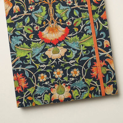 Black - Floral Printed Handmade Elastic Closure Notebook (8 x 5 in)