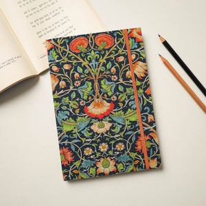 Black - Floral Printed Handmade Elastic Closure Notebook (8 x 5 in)