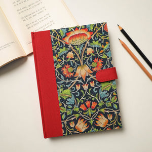 Black - Floral Printed Handmade Magnetic Closure Notebook (8 x 6 in)