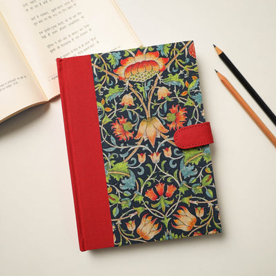 Black - Floral Printed Handmade Magnetic Closure Notebook (8 x 6 in)