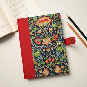 Black - Floral Printed Handmade Magnetic Closure Notebook (8 x 6 in)