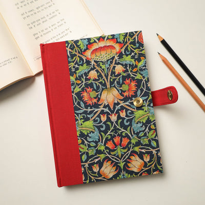 Black - Floral Printed Handmade Magnetic Closure Notebook (8 x 6 in)