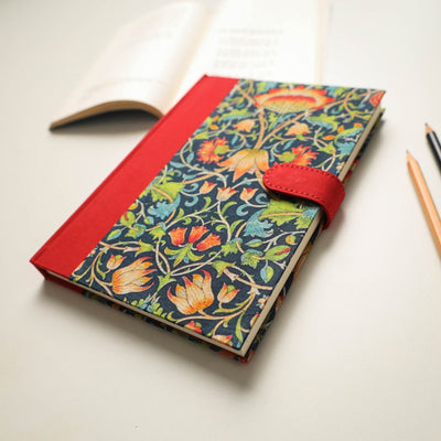 Black - Floral Printed Handmade Magnetic Closure Notebook (8 x 6 in)