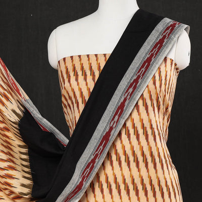 Beige - 3pc Pochampally Ikat Weave Cotton Suit Material Set