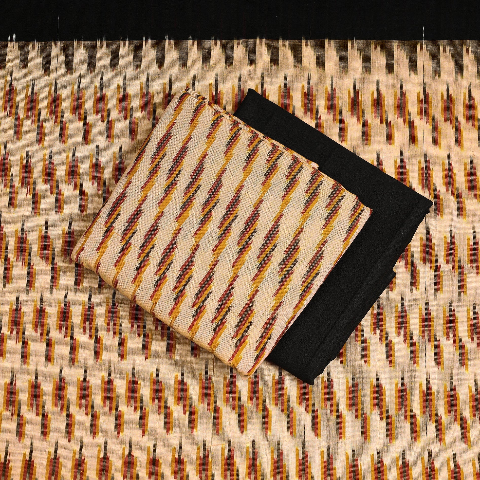 Beige - 3pc Pochampally Ikat Weave Cotton Suit Material Set