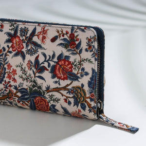 Beige - Floral Printed Handcrafted Wallet