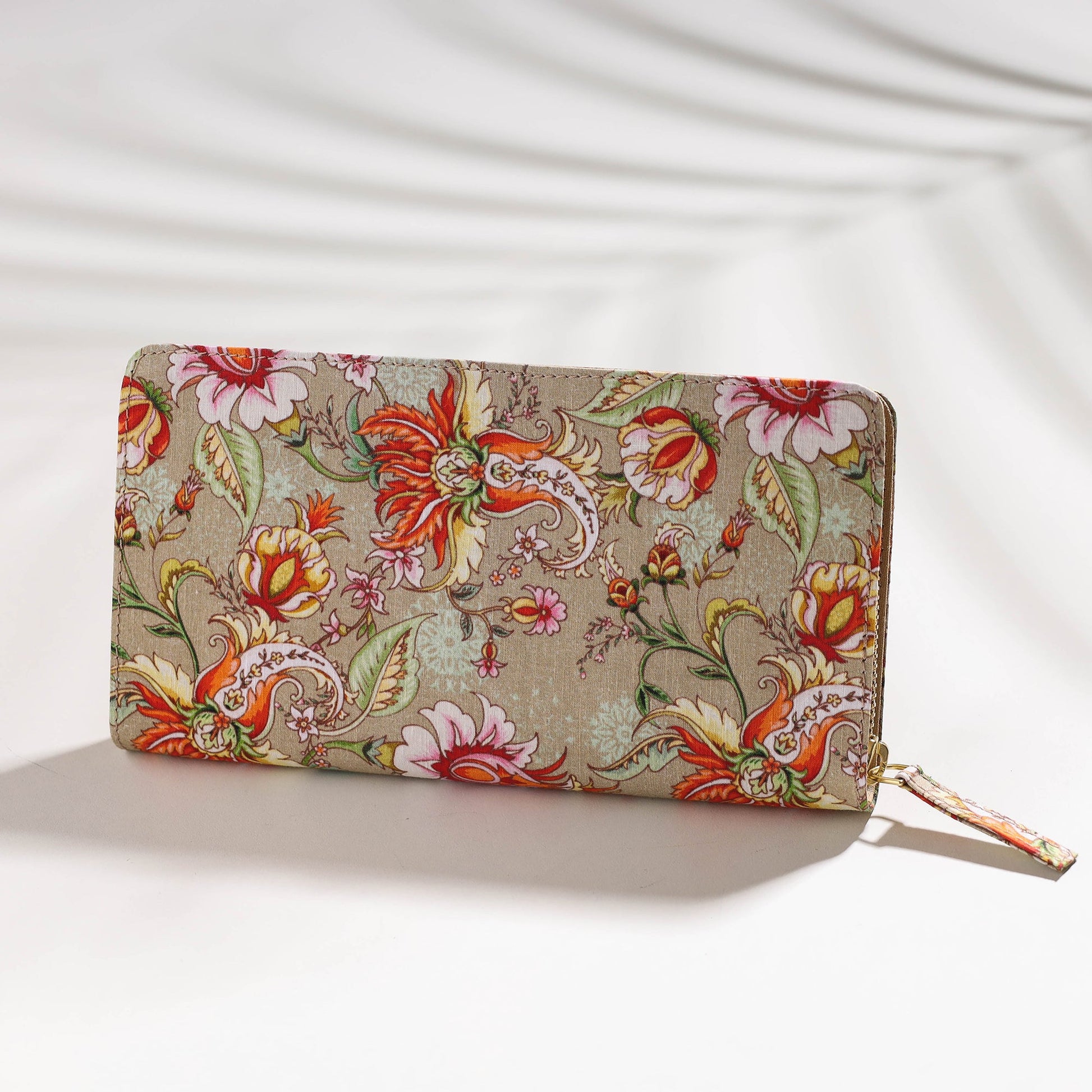 Beige - Floral Printed Handcrafted Wallet