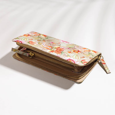 Beige - Floral Printed Handcrafted Wallet