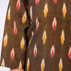 Brown - Ikat Weave Cotton Long Kurta