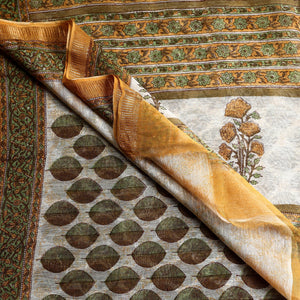 Brown - Block Printed Chanderi Silk Sanganeri Saree