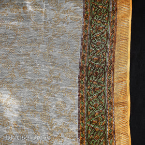 Brown - Block Printed Chanderi Silk Sanganeri Saree