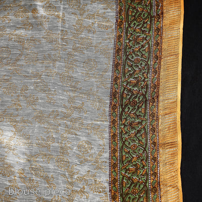 Brown - Block Printed Chanderi Silk Sanganeri Saree