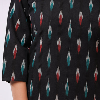 Black - Pochampally Ikat Weave Cotton Long Kurta