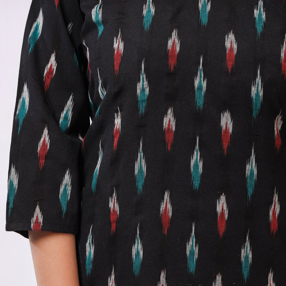 Black - Pochampally Ikat Weave Cotton Long Kurta