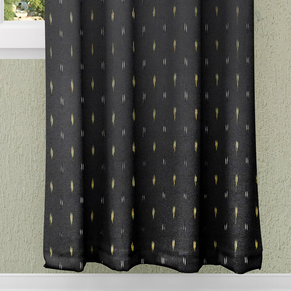 Black - Pochampally Ikat Pure Cotton Fabric Door Curtain (7 x 3 Feet) (single piece)