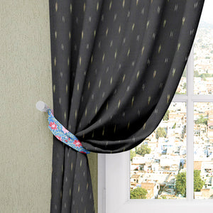 Black - Pochampally Ikat Pure Cotton Fabric Door Curtain (7 x 3 Feet) (single piece)