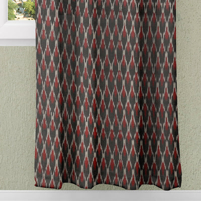 Black - Pochampally Ikat Pure Cotton Fabric Door Curtain (7 x 3 Feet) (single piece)