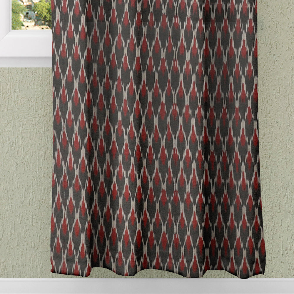 Black - Pochampally Ikat Pure Cotton Fabric Door Curtain (7 x 3 Feet) (single piece)